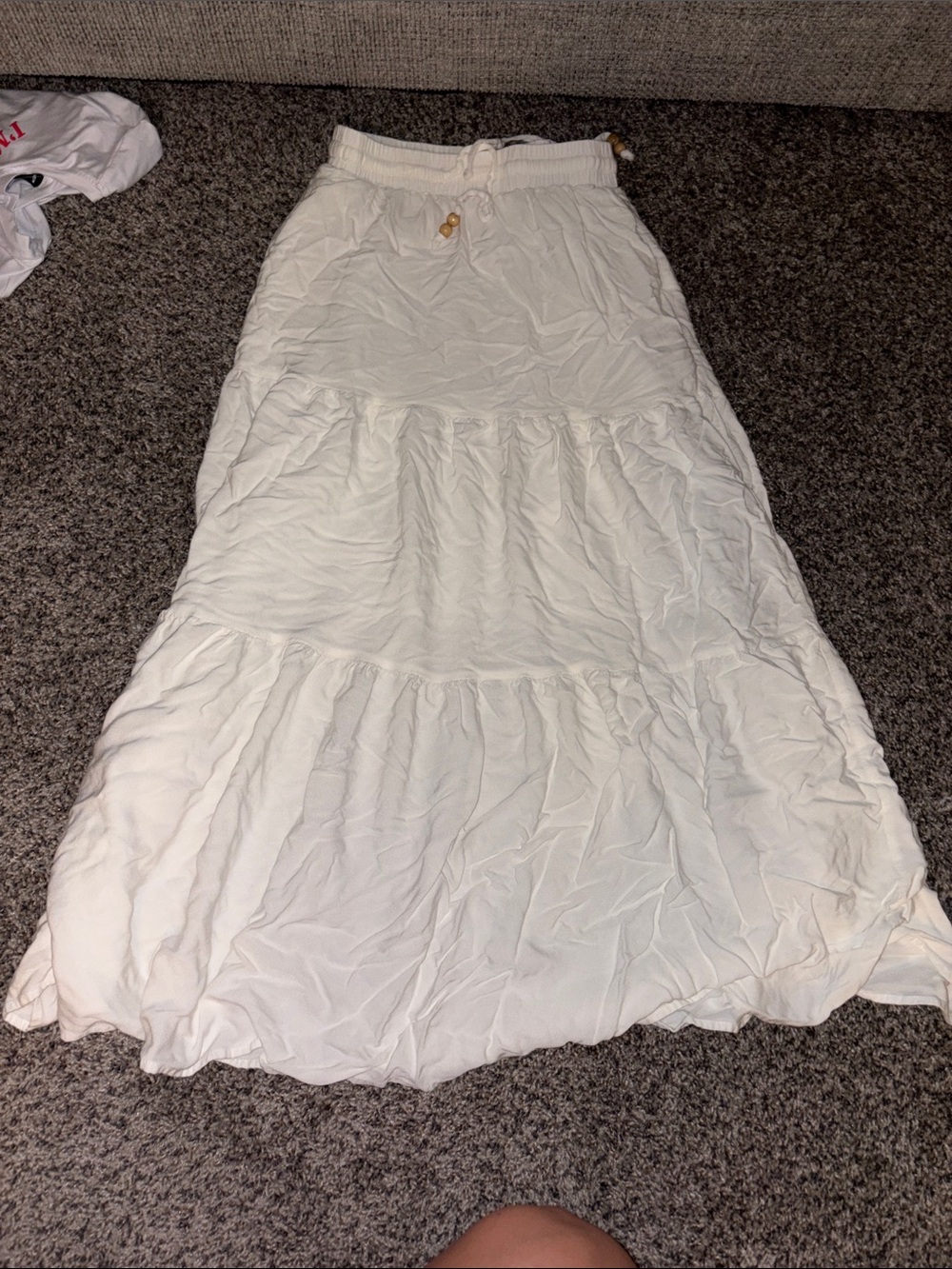 Amazon White Tiered Maxi Skirt with Drawstring Waist